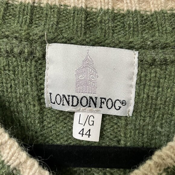 Vintage London Fog Sweater Mens L Green Wool Ribbed V-neck Academia Grandpa - Picture 3 of 7